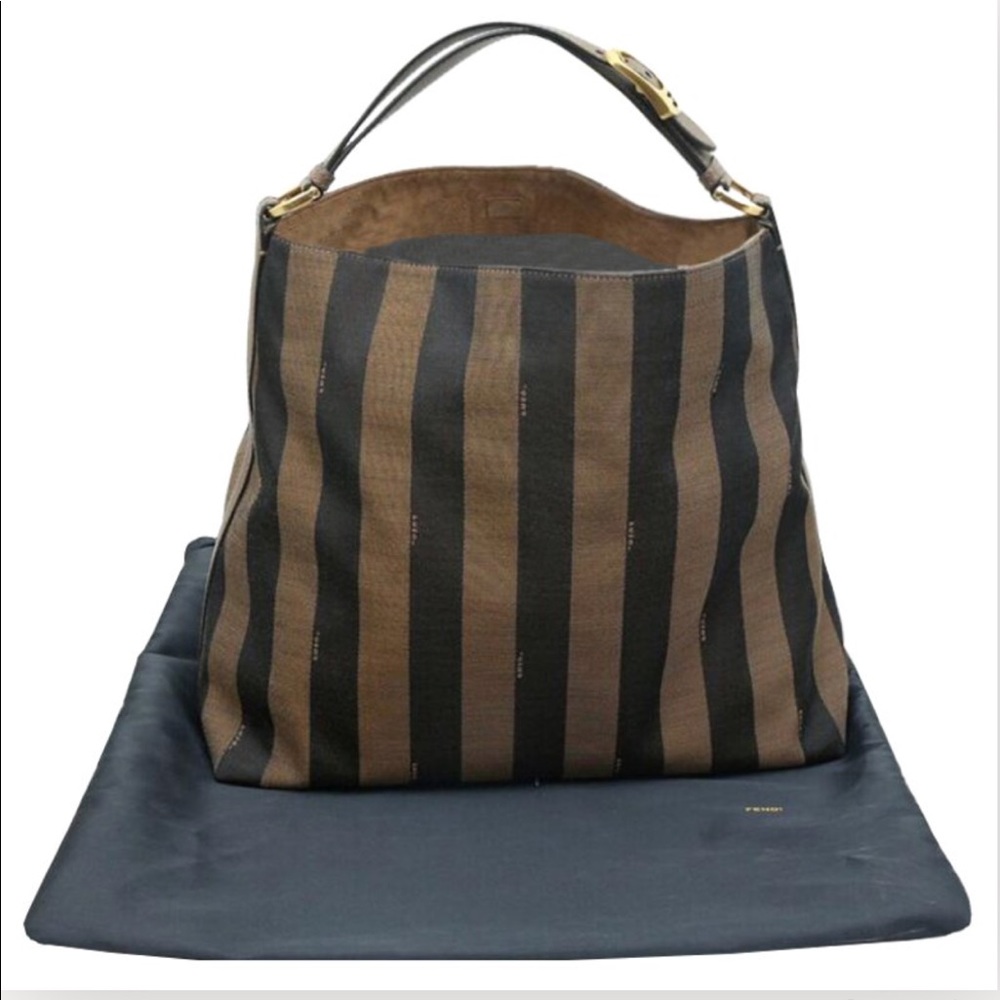 Fendi Tobacco Pequin Striped Hobo Bag